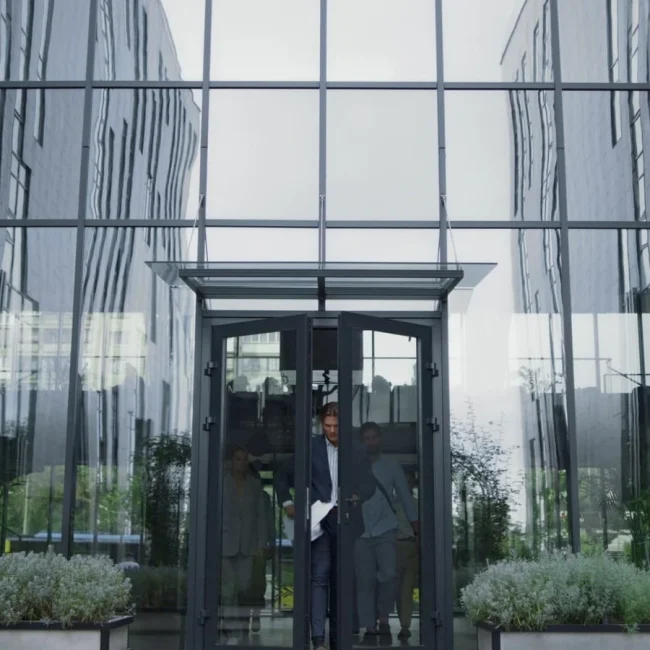 Businessman getting out of the building