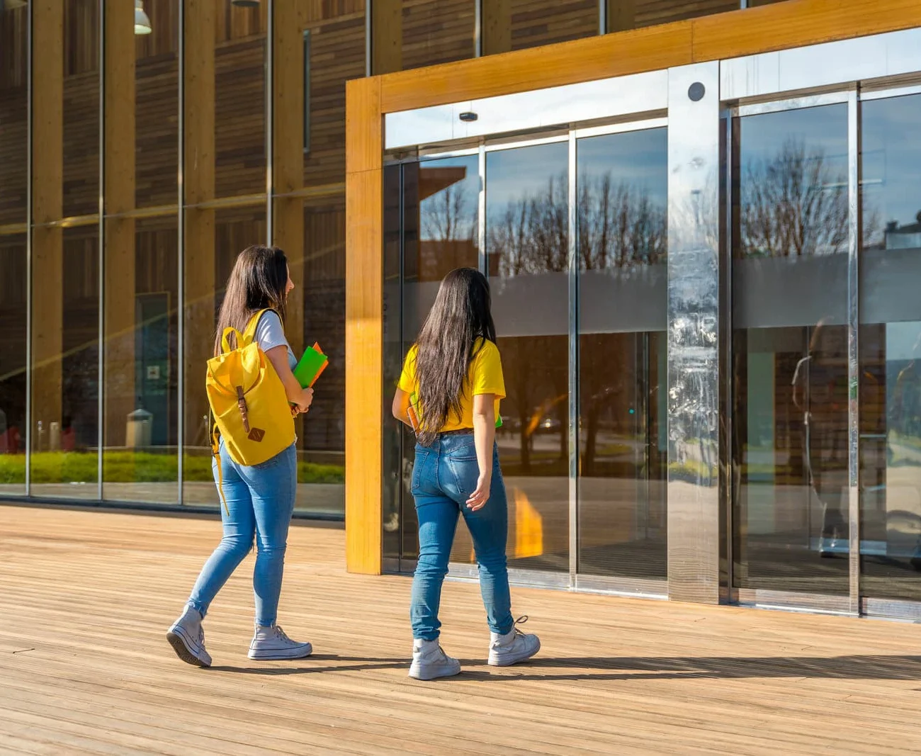 Students going to class